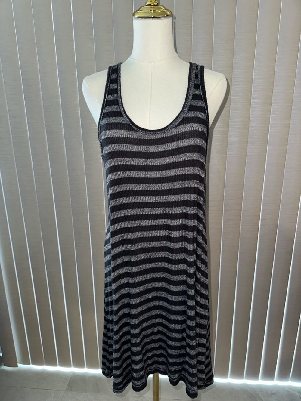 Sleeveless Striped Mini Dress - Black & Gray